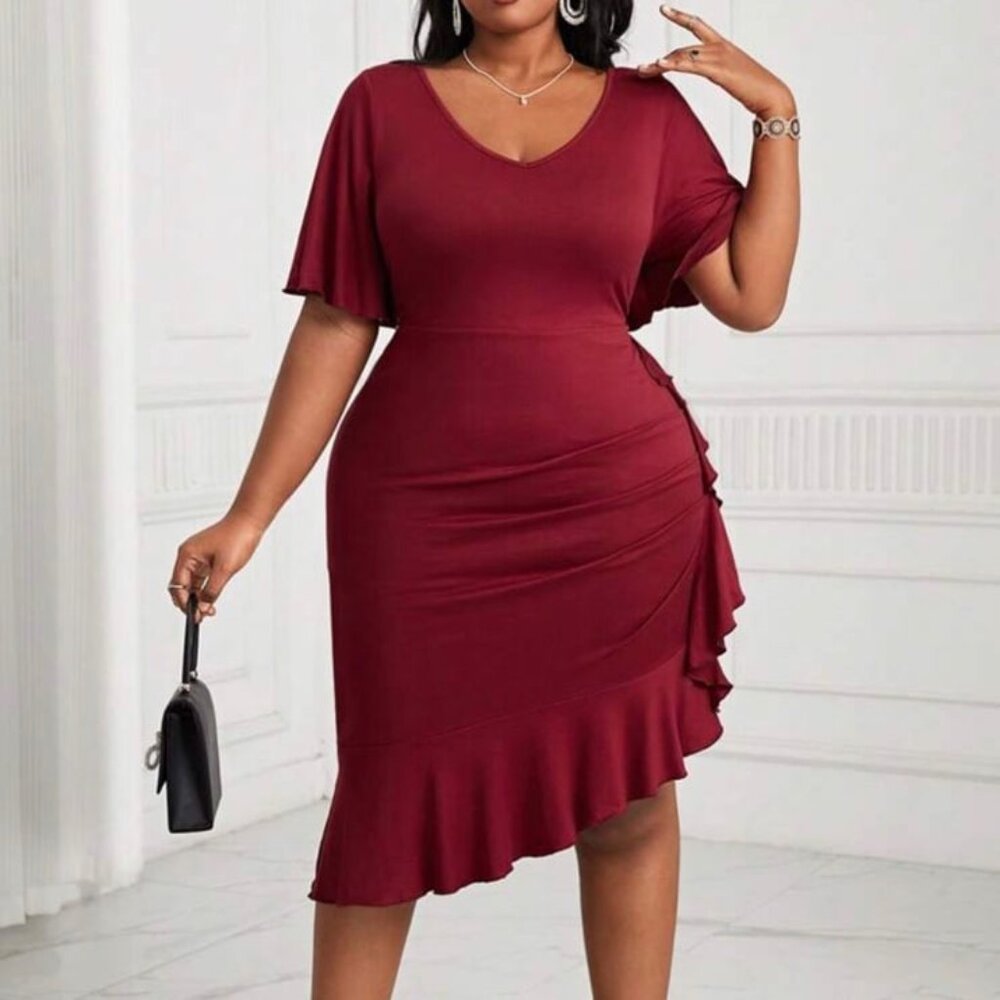 Red Plus Size Sexy Ruffle Dress 4x 20 Short Sleeve